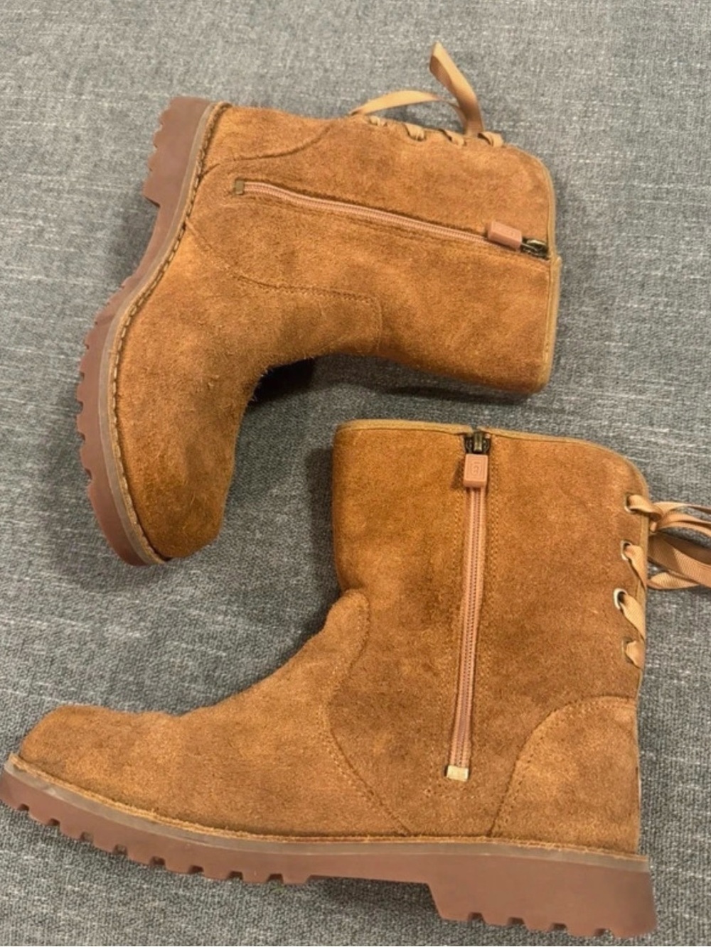 Girls UGG Chestnut Suede Lace-Up Ankle Boots